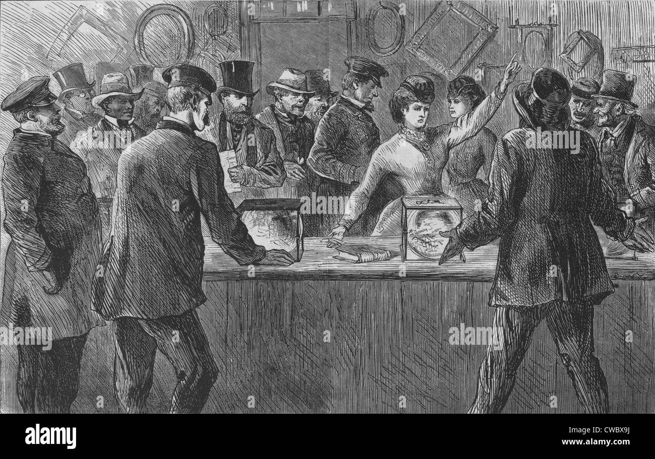 Victoria Woodhull versucht berüchtigten radikale Feministin, im Jahre 1871 zu stimmen. Stockfoto