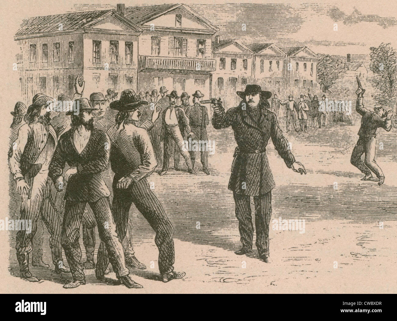 Wild Bill Hickok wurde ein Revolverheld Gesetzeshüter in Frontier Gebiete von Kansas und Nebraska. Holz-Gravur, ca. 1870. Stockfoto