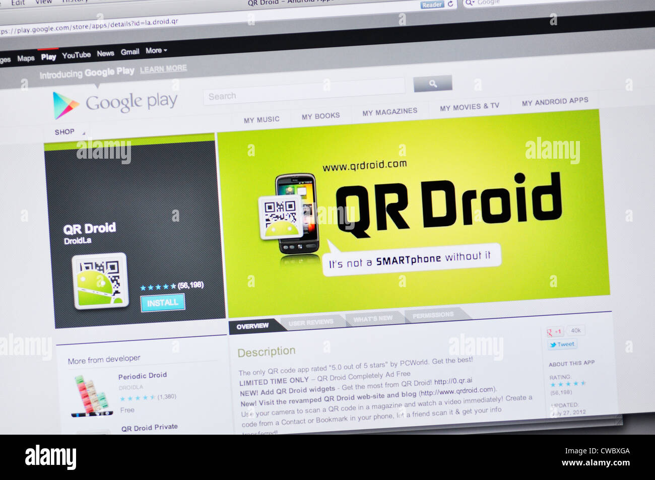 Webseite Google QR Droid - Android Apps auf Google Play Stockfoto