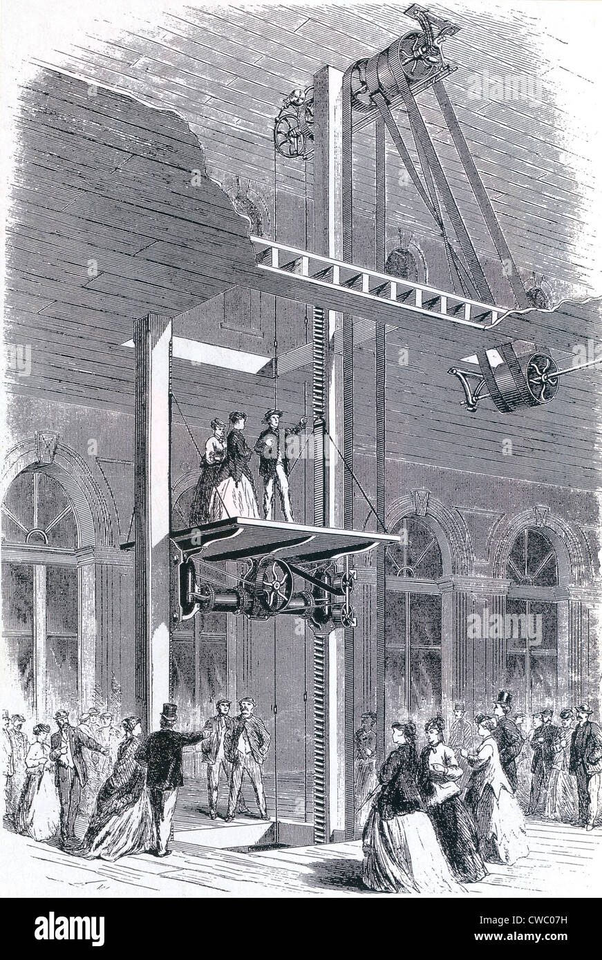 In der zweiten Hälfte des 19. Jahrhunderts kamen viele Technologien Aufzug Vorschubgeschwindigkeit, Stärke und Sicherheit. In Stockfoto