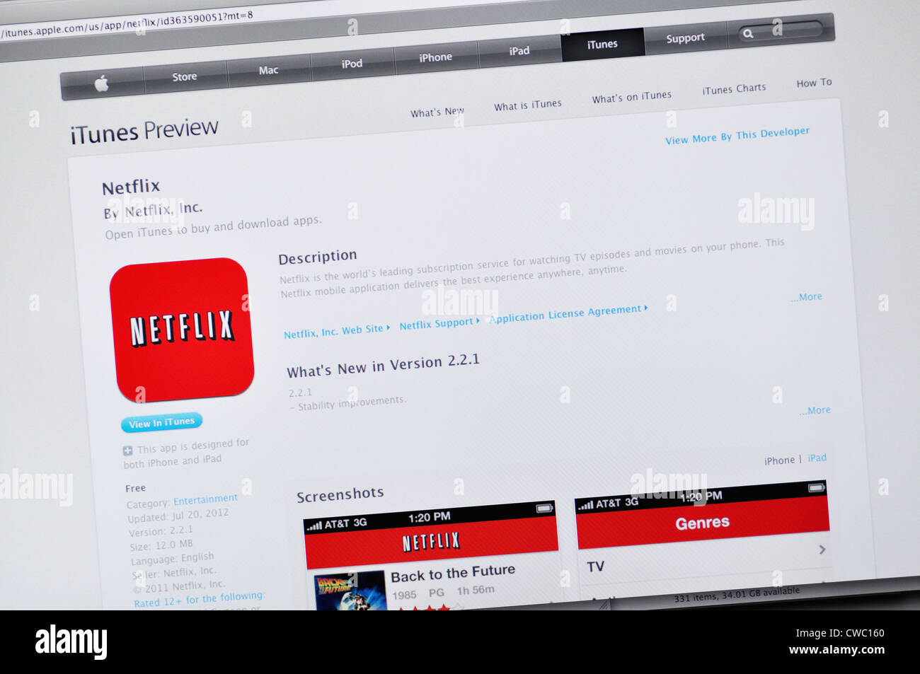 Website von Netflix app - Abo-Service für TV-Episoden und Filme auf Iphone und ipad Stockfoto