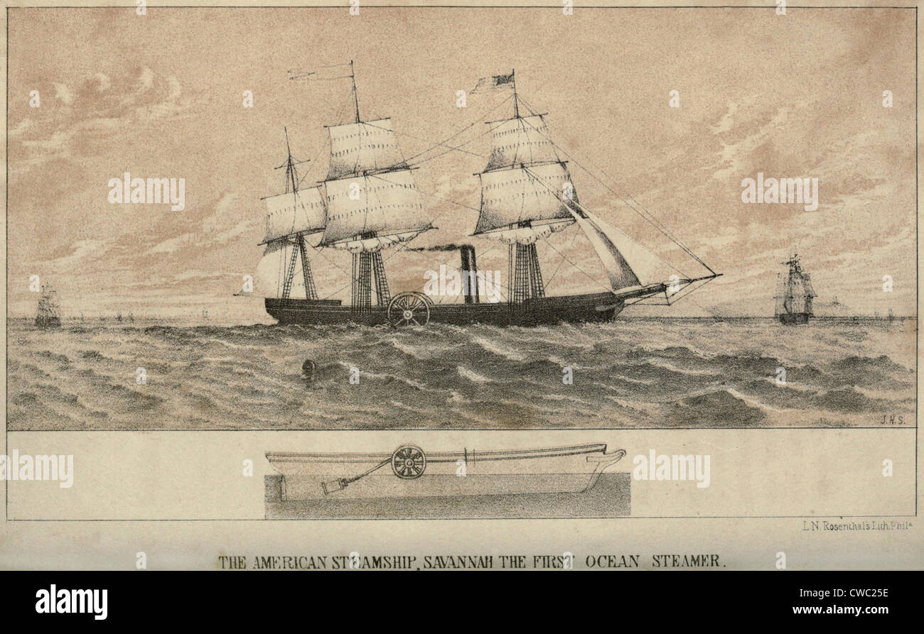 Die amerikanischen Dampfer SAVANNAH wurde das erste Dampfschiff 1819 den Atlantik überqueren. Die Savanne zu Liverpool Reise nahm Stockfoto