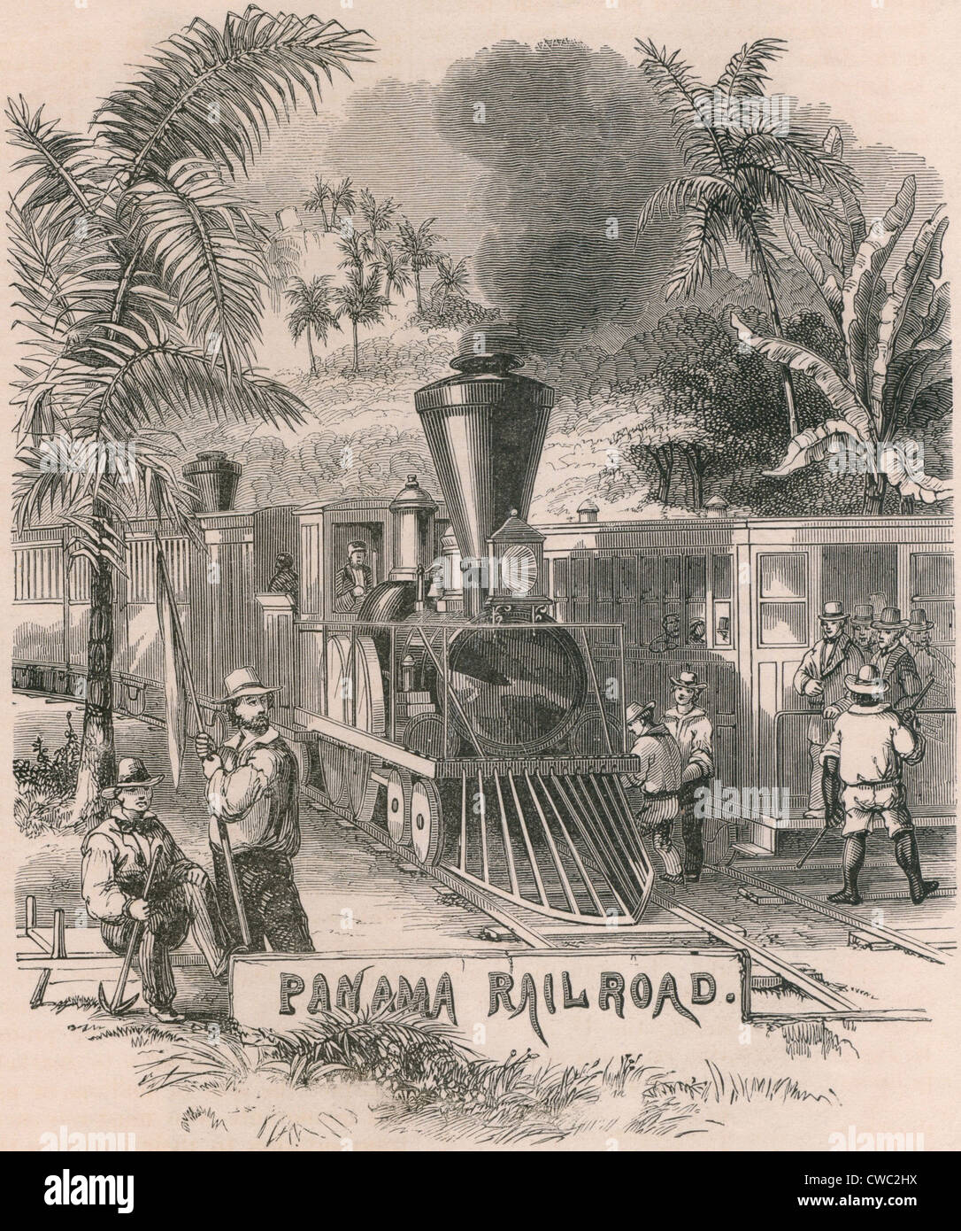 Der Panama Railroad überquert die fünfzig Meilen von Isthmus bis zum Pazifik. Begonnen im Jahr 1850 und wurde im Jahr 1855 It Kosten über abgeschlossen Stockfoto
