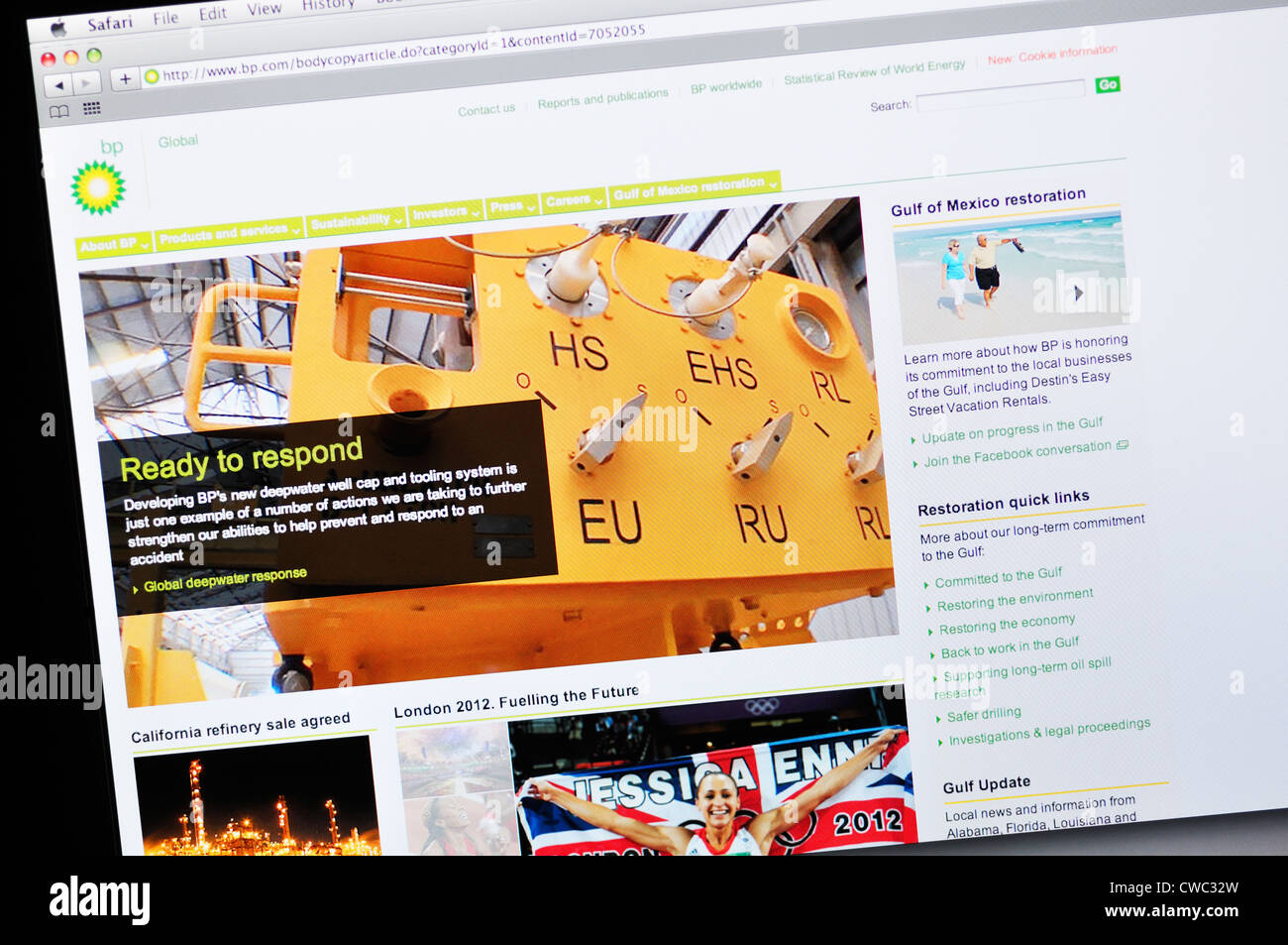 British Petroleum-Webseite Stockfoto