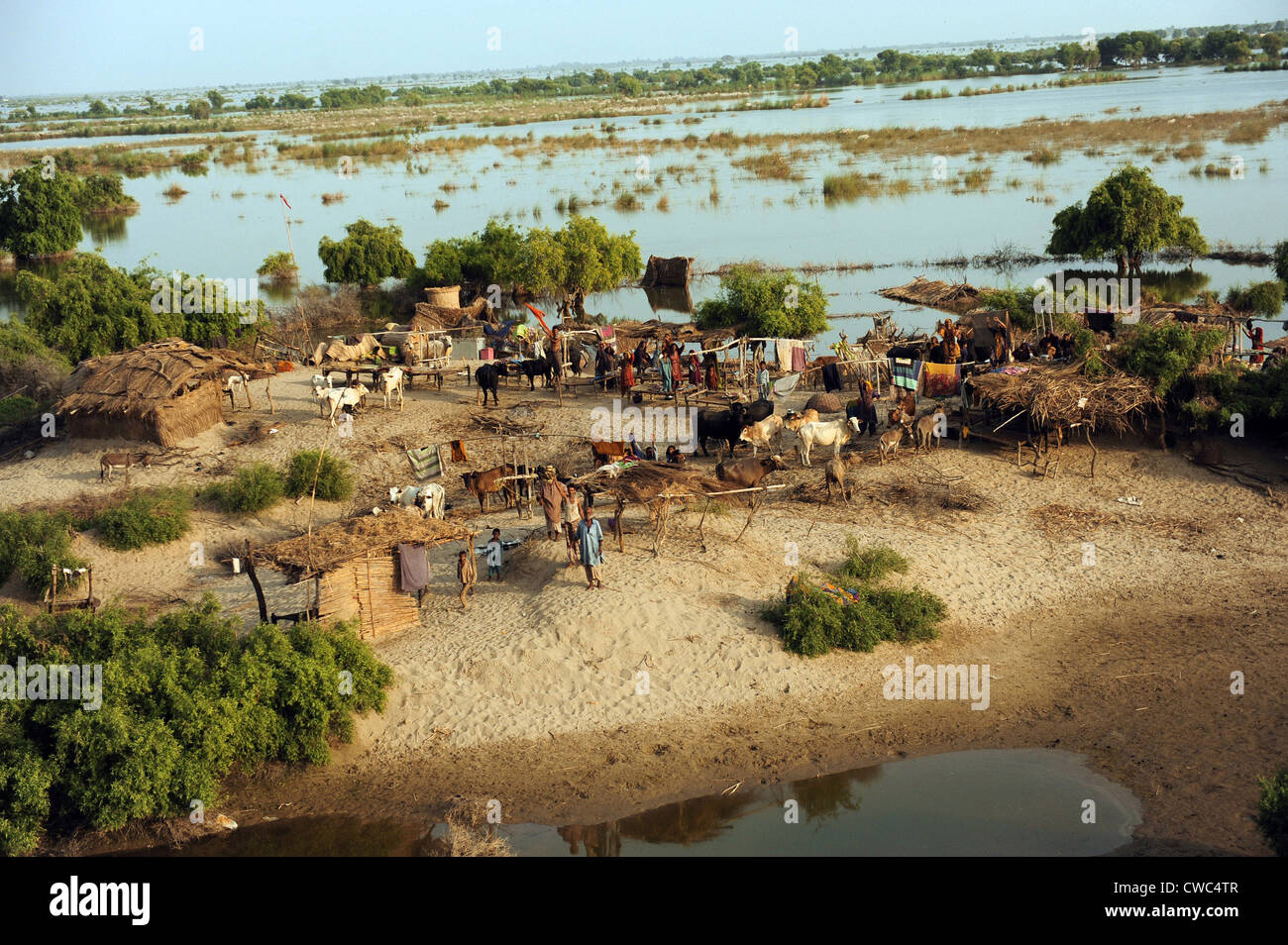 Gemeinschaften in Flut verwüsteten Gebiete der Provinz Sindh Pakistan 5. September 2010. (BSLOC 2011 12 382) Stockfoto