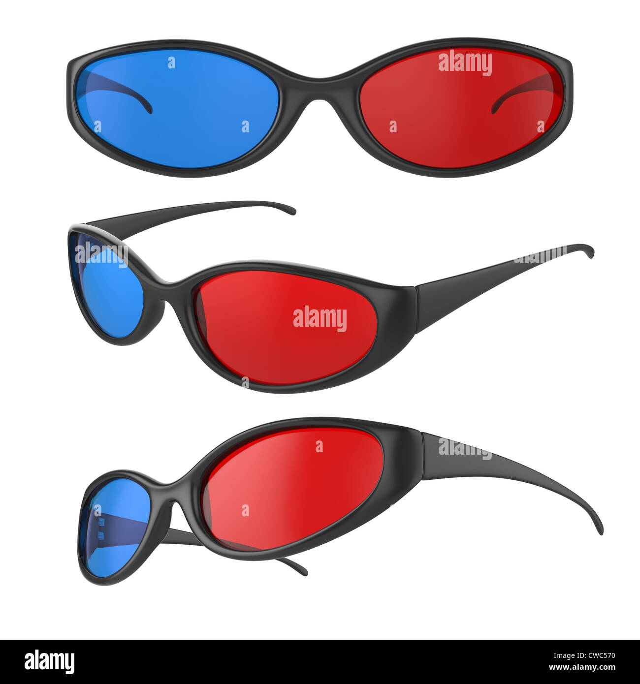 Darstellung der verschiedenen Ansicht 3d Kino Brille isoliert auf weiss Stockfoto