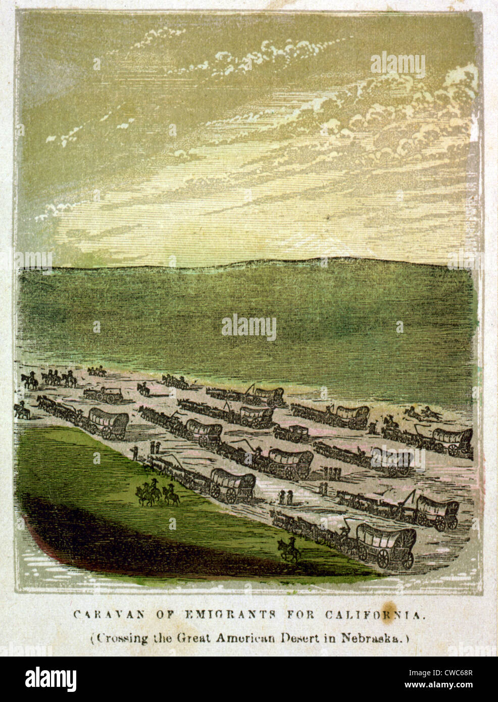 Karawane der Emigranten für Kalifornien (Durchquerung der großen amerikanischen Wüste in Nebraska) 1850 Stockfoto