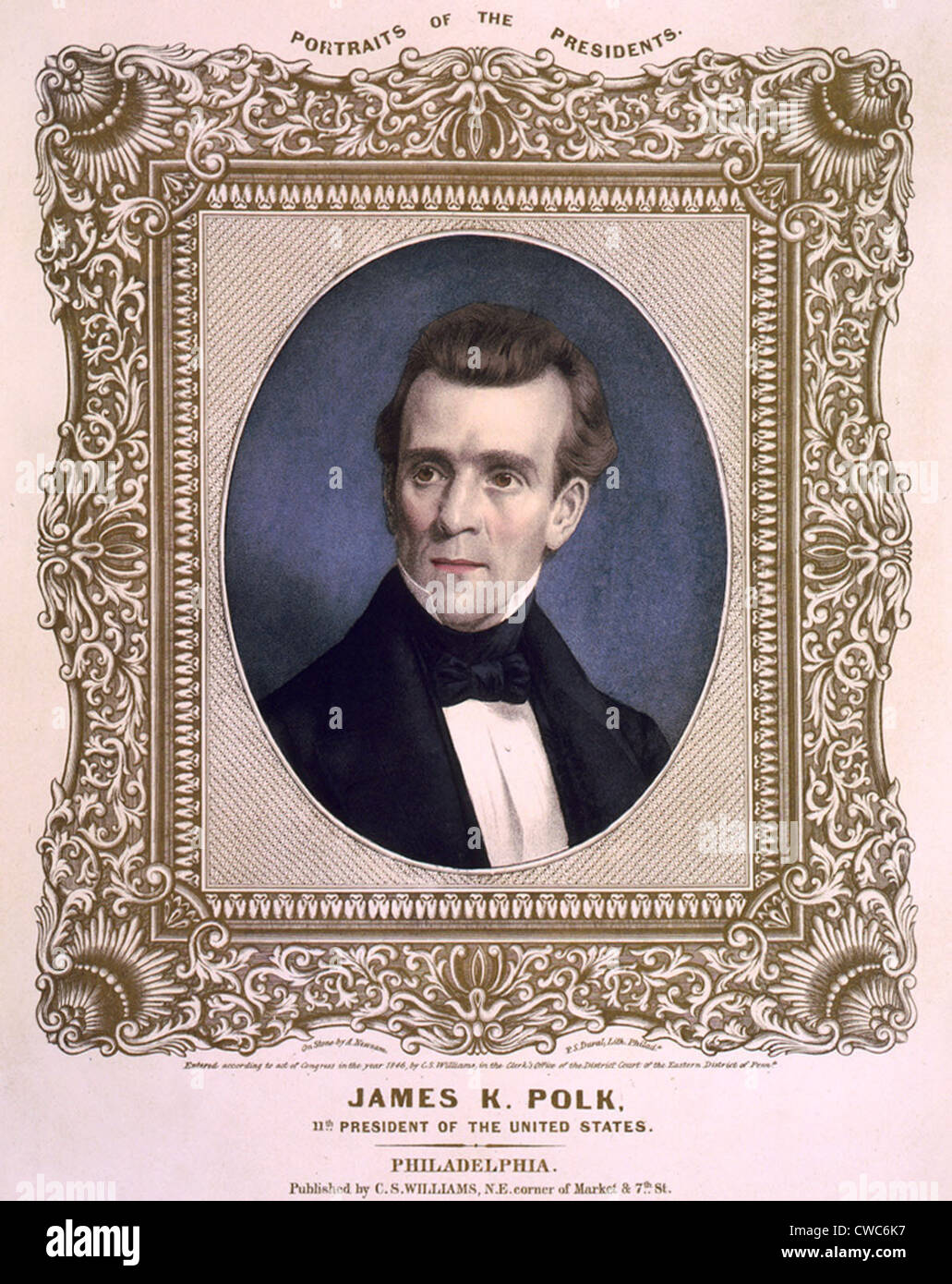 James Polk 1795-1849 Präsident der Vereinigten Staaten. Beliebte Lithographie von C. S. Williams veröffentlicht. Ca. 1846. Stockfoto