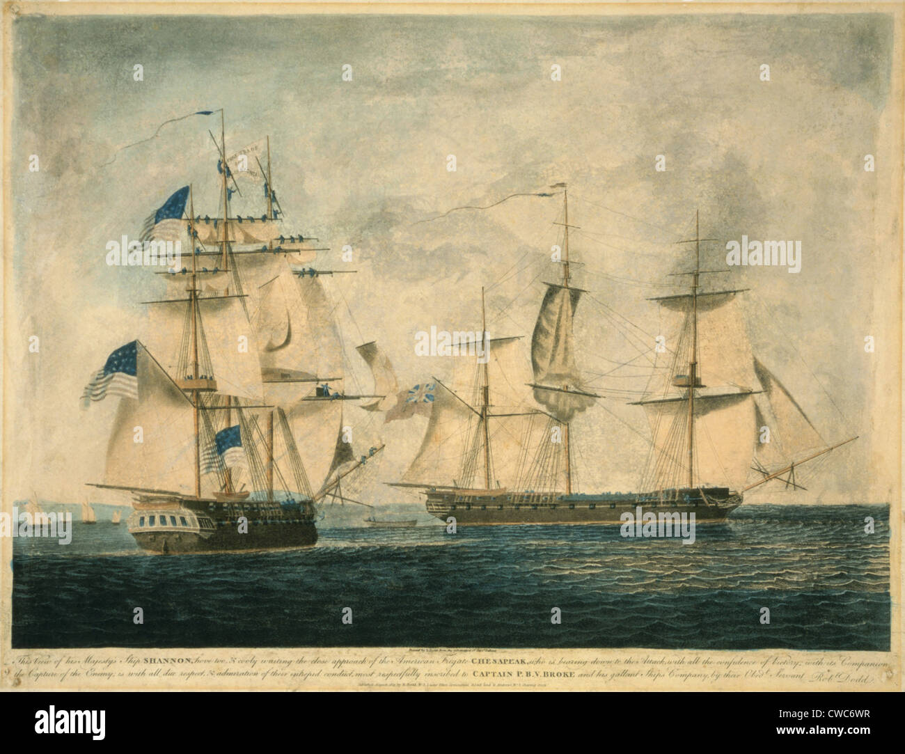 USS Chesapeake vs. HMS Shannon während des Krieges von 1812. HMS Shannon war einsteigen und die Erfassung der USS Chesapeake in Siegen Stockfoto