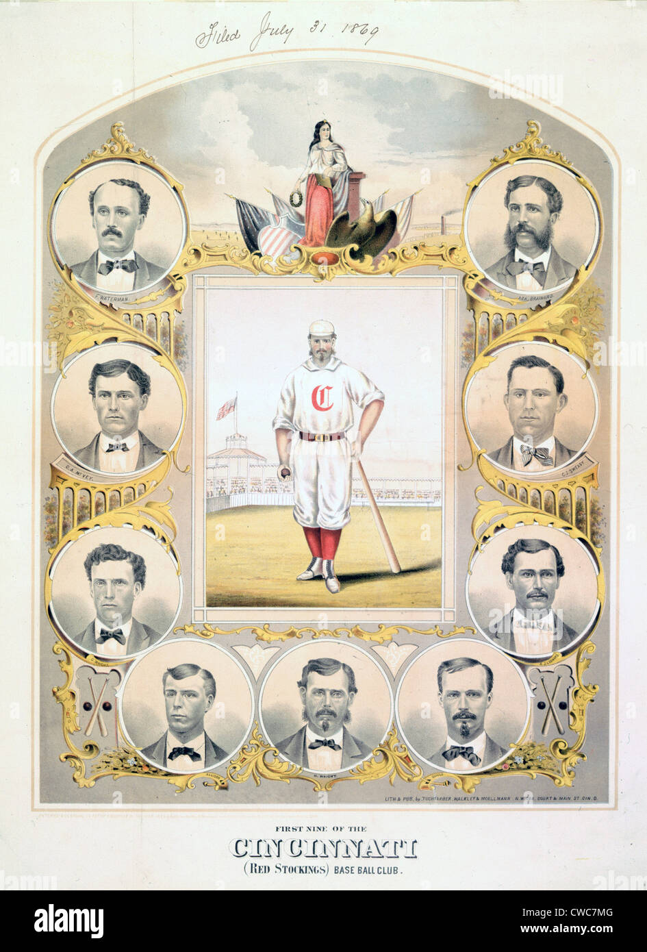 Erste neun die Cincinnati roten Strümpfe Baseball Club 1869 Stockfoto
