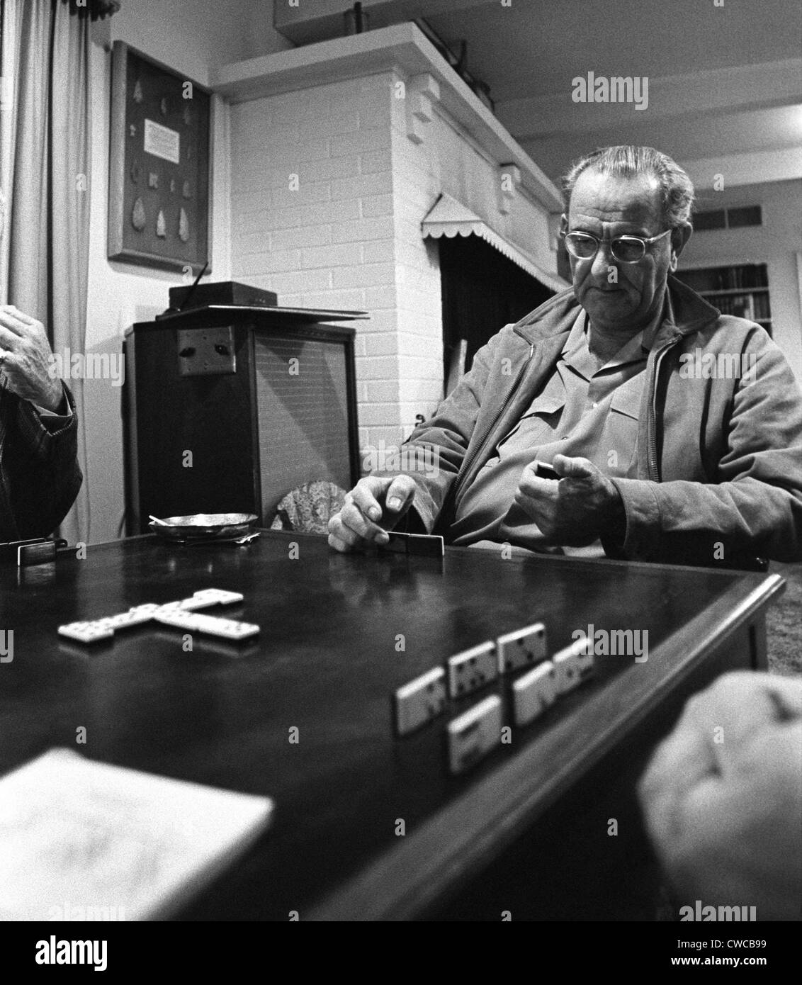 Präsident Lyndon Johnson Domino auf der LBJ Ranch, Jan. 6 spielen. 1968. Stockfoto