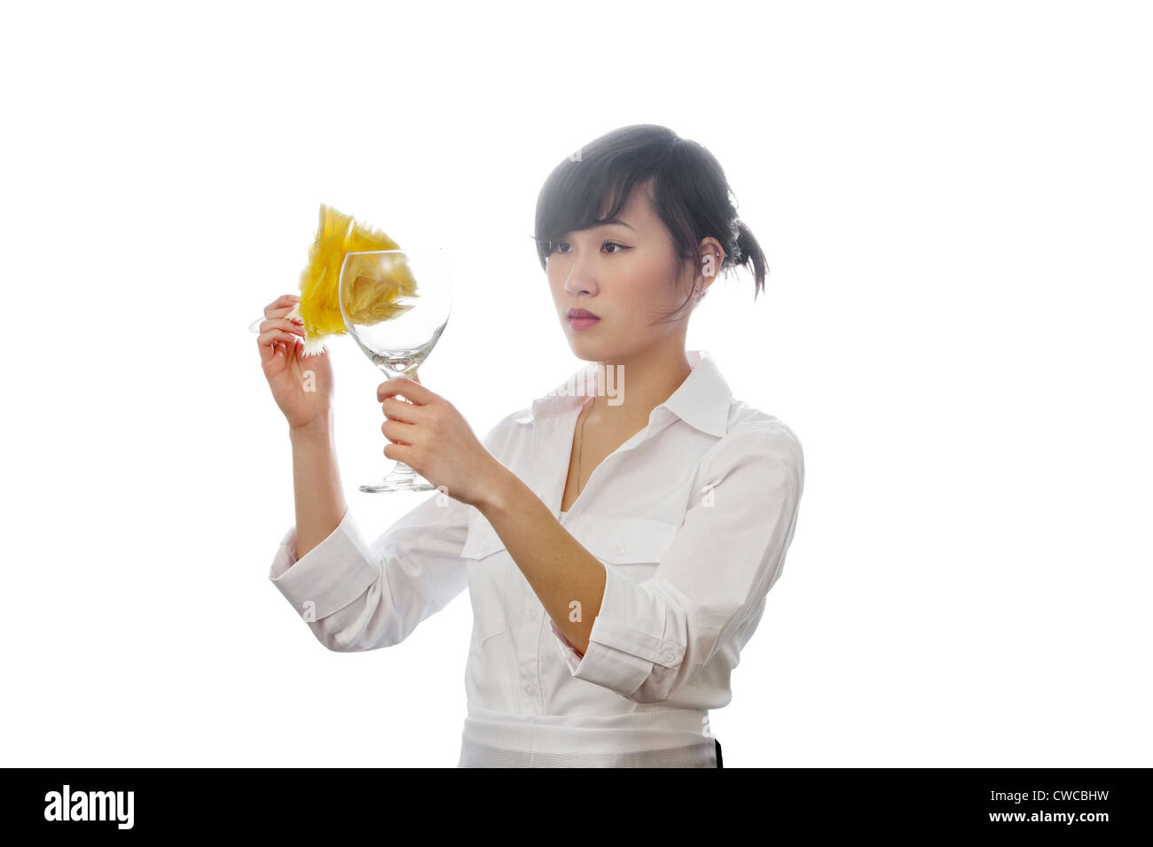 Asiatische Haus Reiniger Glasreinigung mit Hintergrundbeleuchtung auf weißem Hintergrund Stockfoto