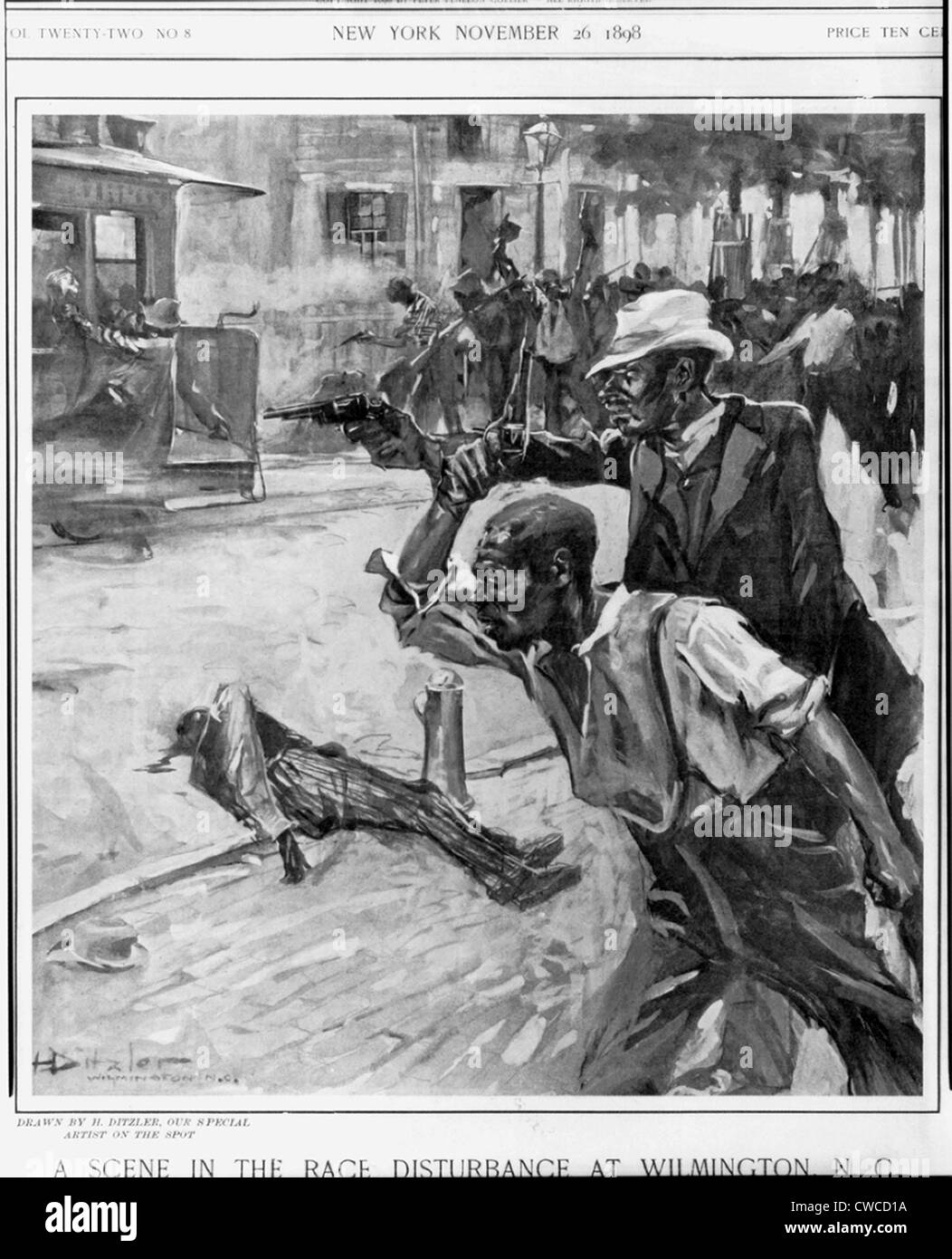"Eine Szene bei der Race-Störung in Wilmington, NC," COLLIERS WEEKLY, 26. November 1898 erschien. Es zeigt ungenau Stockfoto
