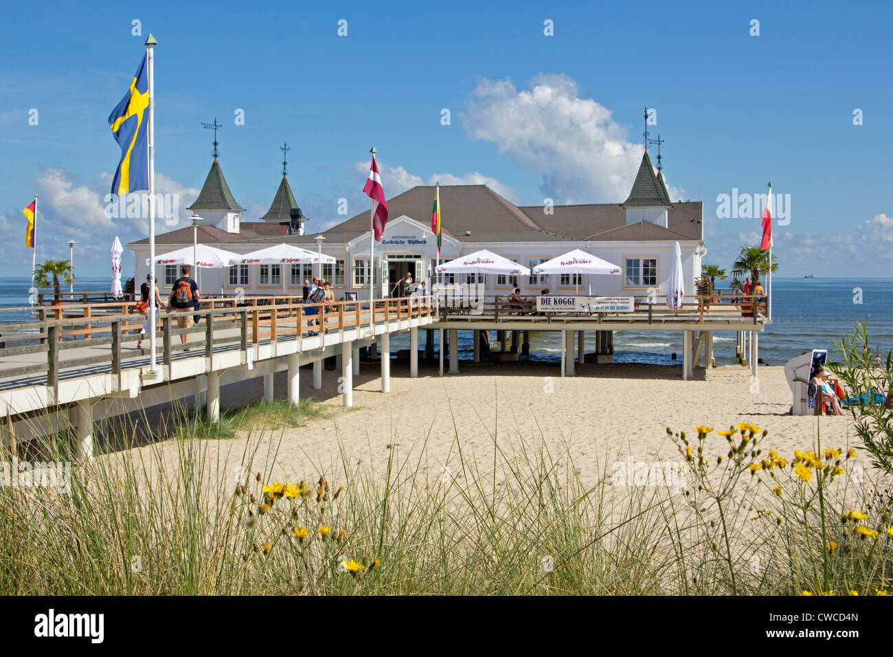 Pier von Ahlbeck, Insel Usedom, Ostseeküste, Mecklenburg-West Pomerania, Deutschland Stockfoto