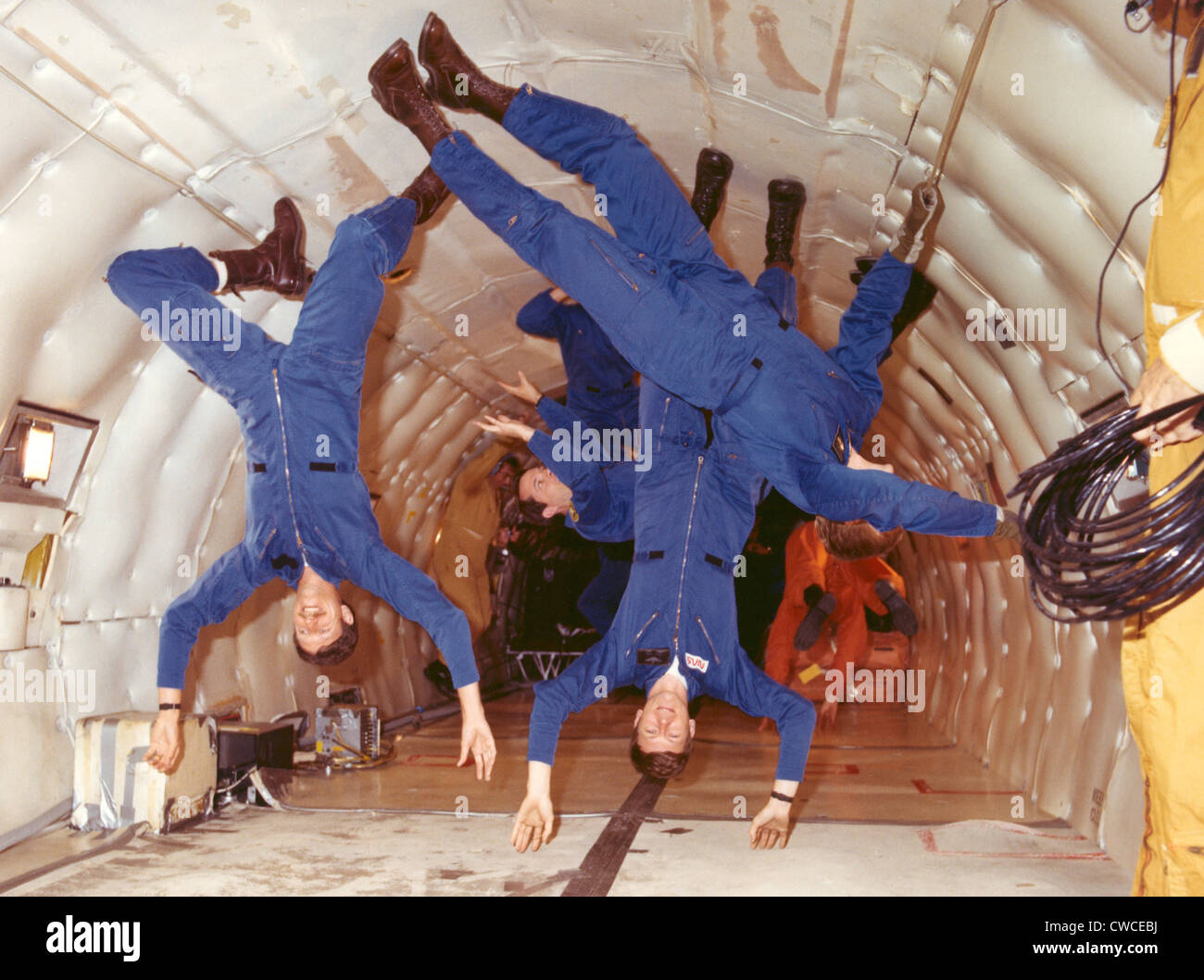 Space Shuttle-Astronauten in der Schwerelosigkeit Ausbildung. L-r: Richard Covey, Steven Nagal und George Nelson. Stockfoto