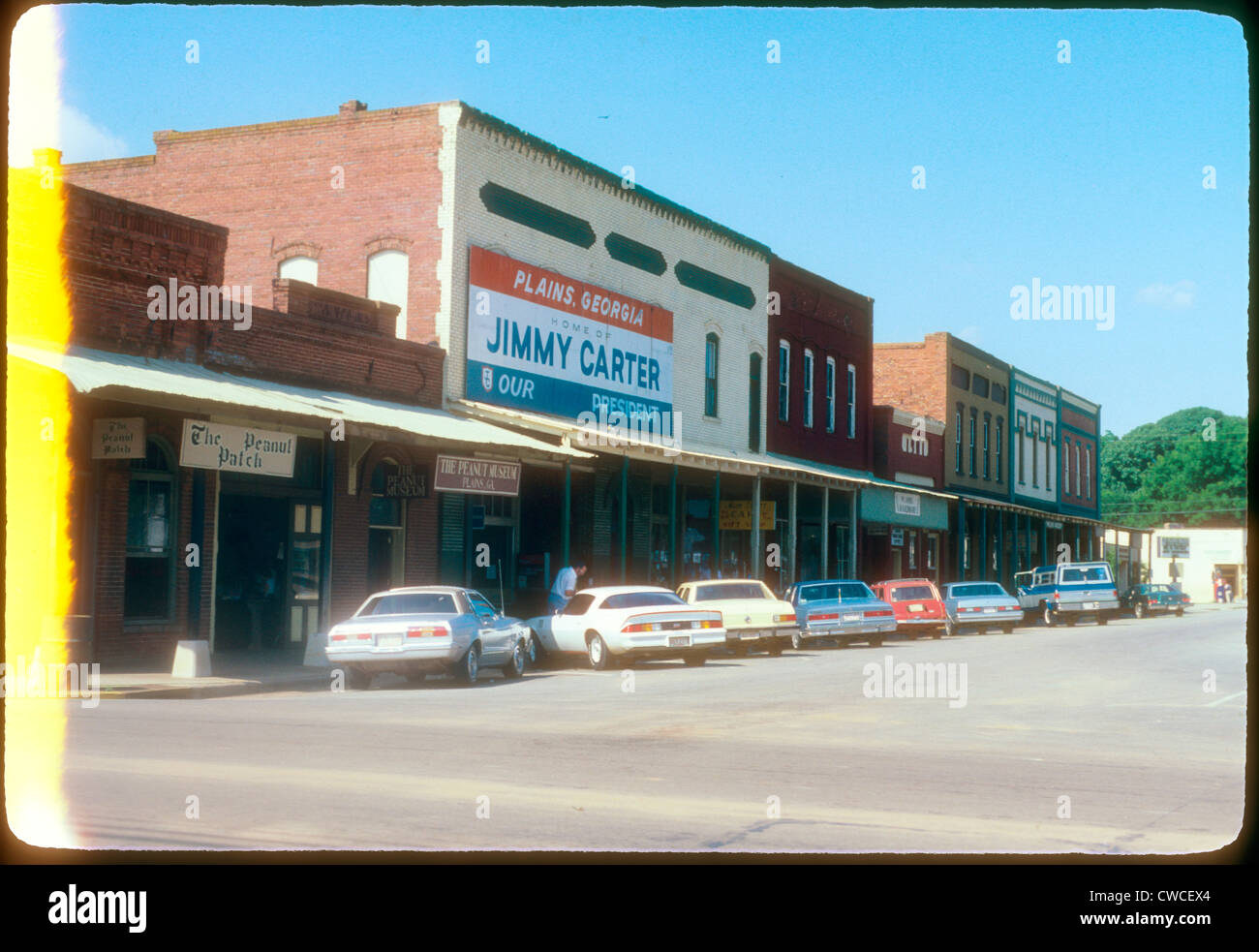 Die Innenstadt von Plains Georgia Jimmy Carter nach Hause unser Präsident 1979 Zeichen Stadt Scape amerikanischen Präsidenten Wahljahres Stockfoto