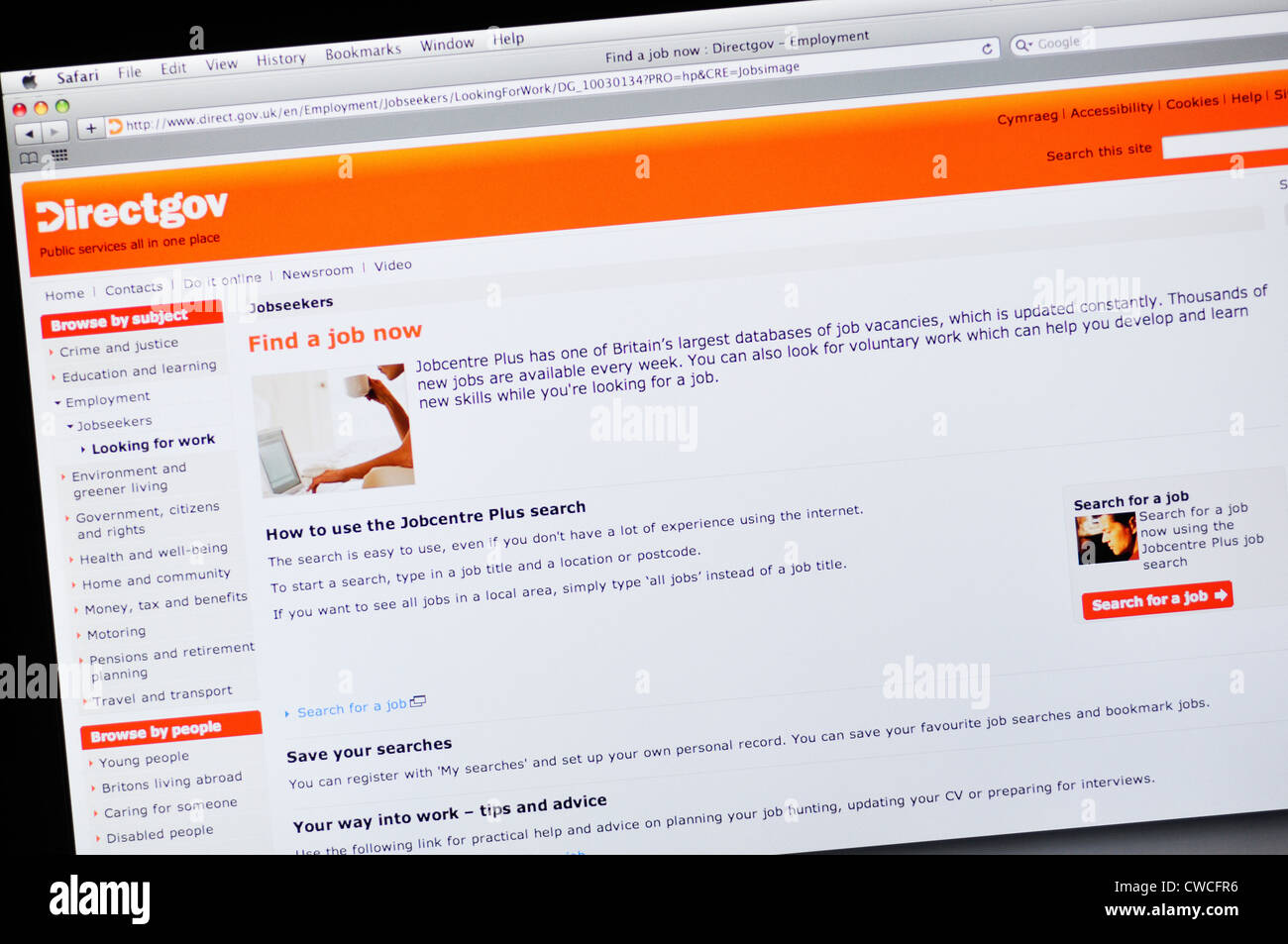 DirectGov Website - Informationen der britischen Regierung und Jobsuche Stockfoto