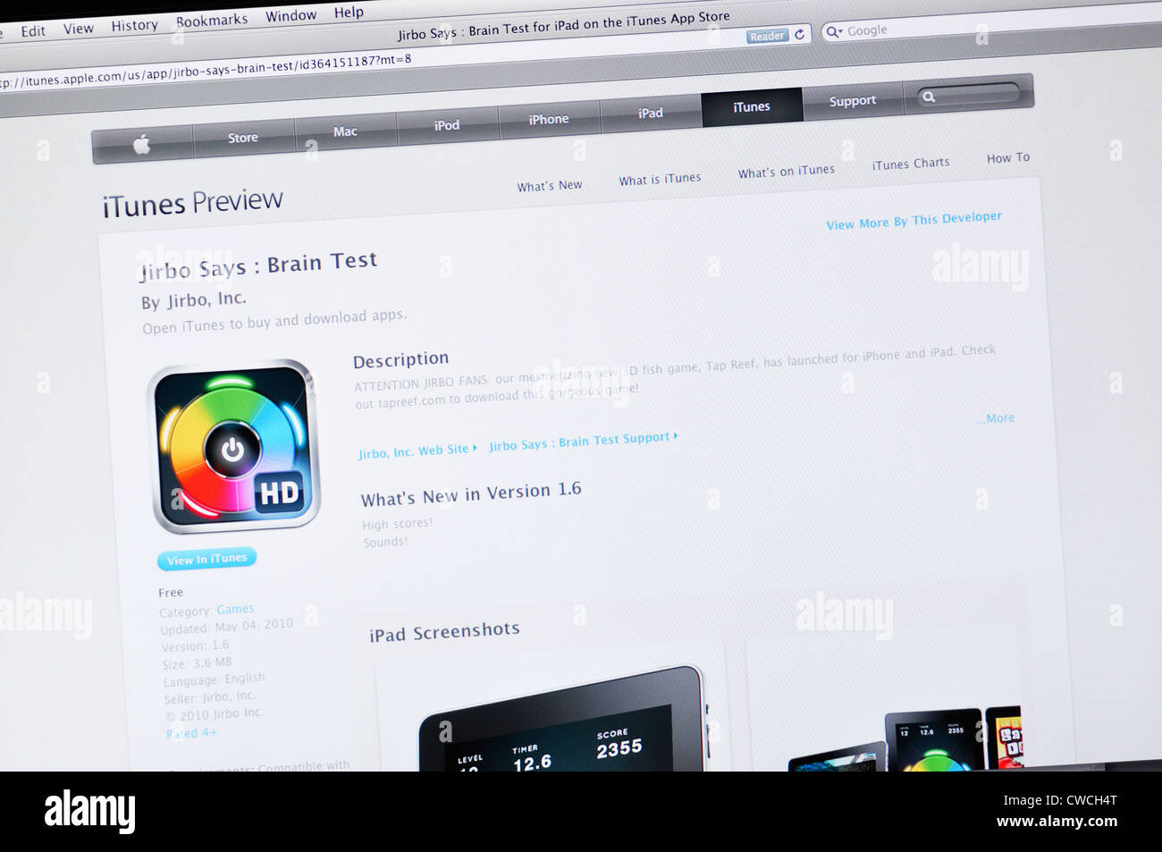 Website für Jirbo Says app - Memory-Spiel Stockfoto
