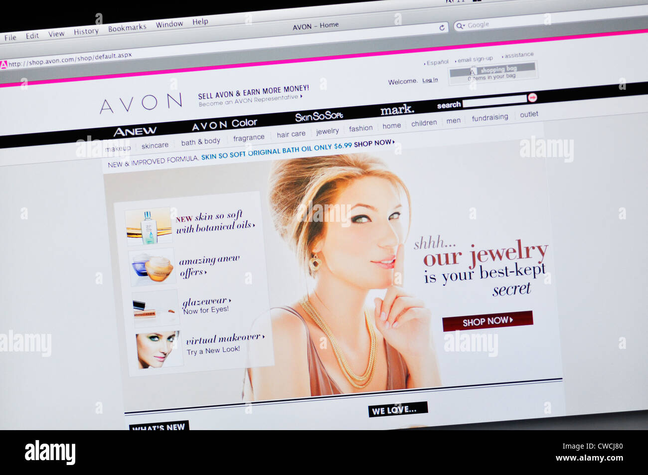 Avon Kosmetik Webseite Stockfoto