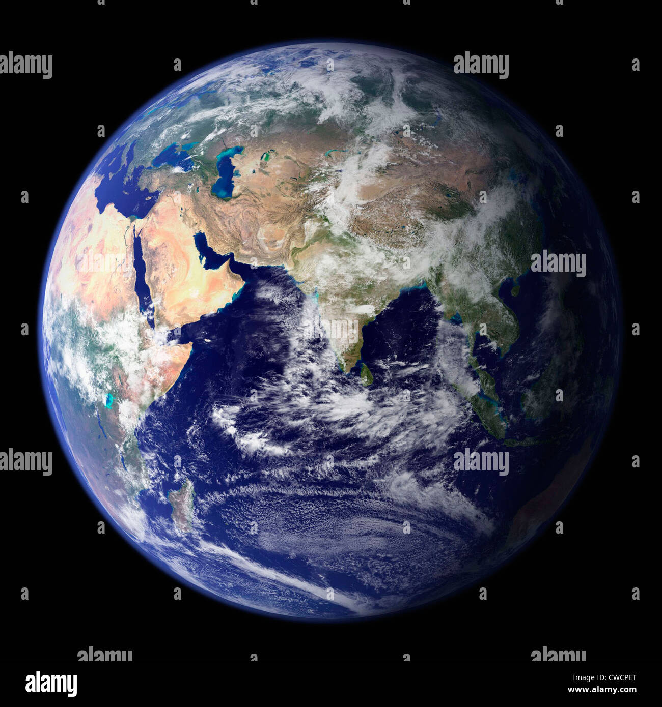 Erde aus dem Weltraum mit Schwerpunkt auf Asien, einschließlich des Nahen Osten, Saudi Arabien und Indien angesehen. Stockfoto