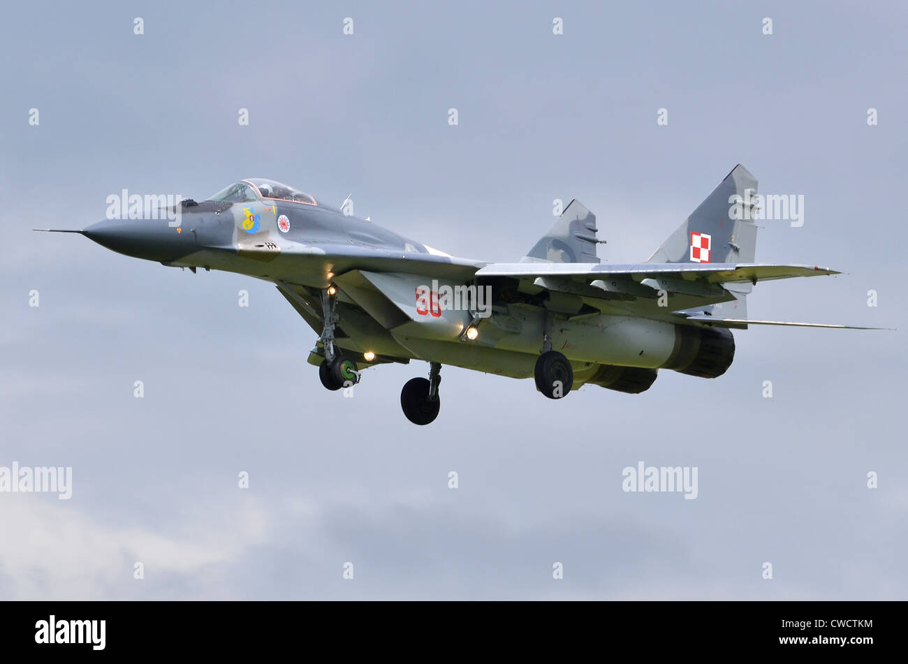 MiG-29A, betrieben von der polnischen Luftwaffe im Landeanflug auf RAF Fairford Stockfoto