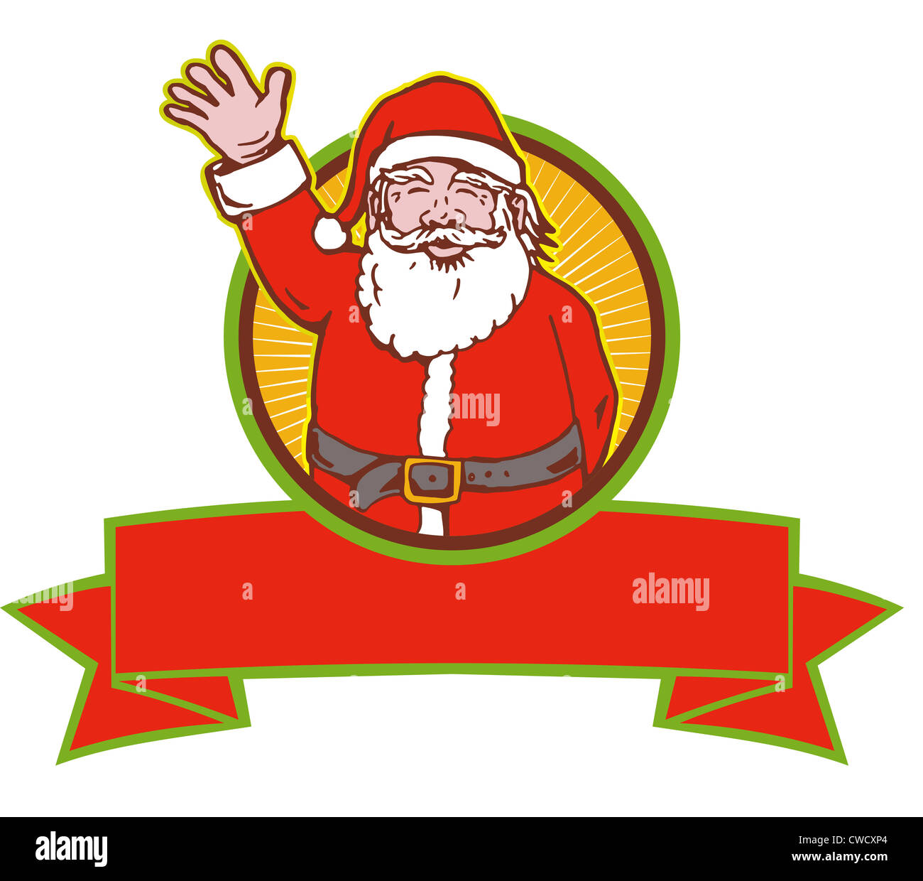 Retro-Stil Illustration cartoon Weihnachtsmann Saint Nicholas Vater Weihnachten winken auf isolierten weißen Hintergrund. Stockfoto