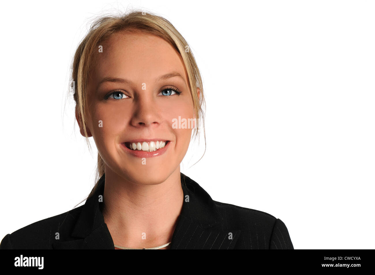 Porträt der schönen Geschäftsfrau lächelnd isoliert auf weißem Hintergrund Stockfoto