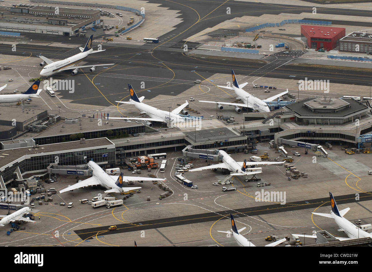 Aus der Vogelperspektive der Frankfurter am Flughafen Main Stockfoto