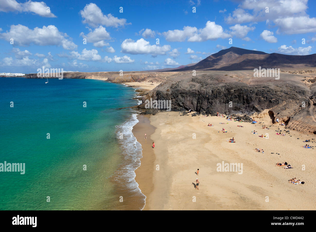 Blick auf Playa del Papagayo Stockfoto