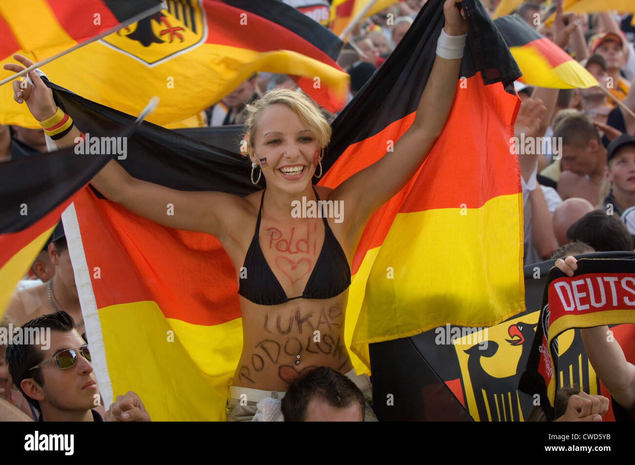 Deutschland in schwarz, rot und gold Fever, Berlin-Fan-Meile Stockfoto