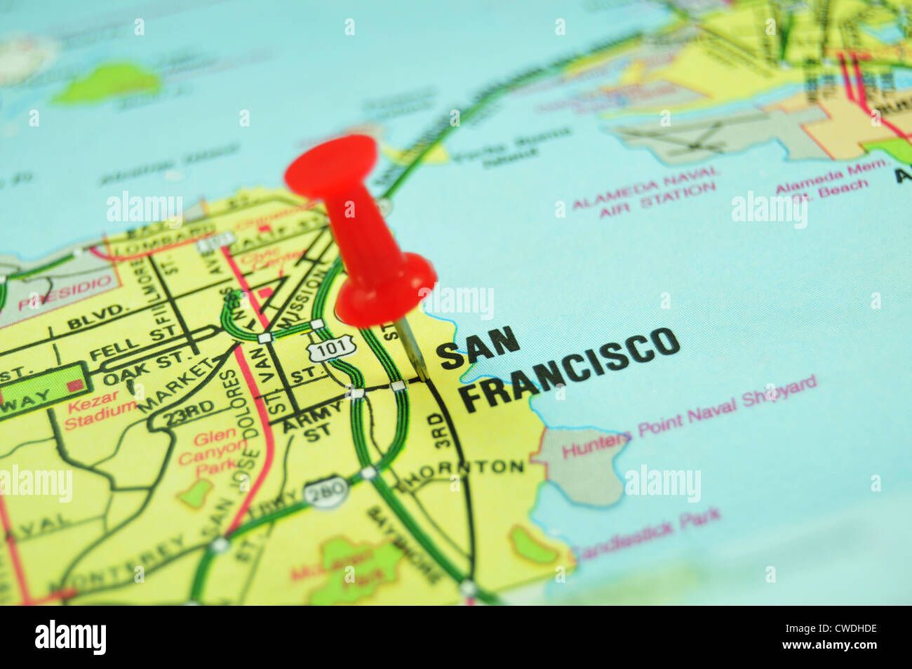 San Francisco Stadt markiert mit roten Stecknadel auf der Karte