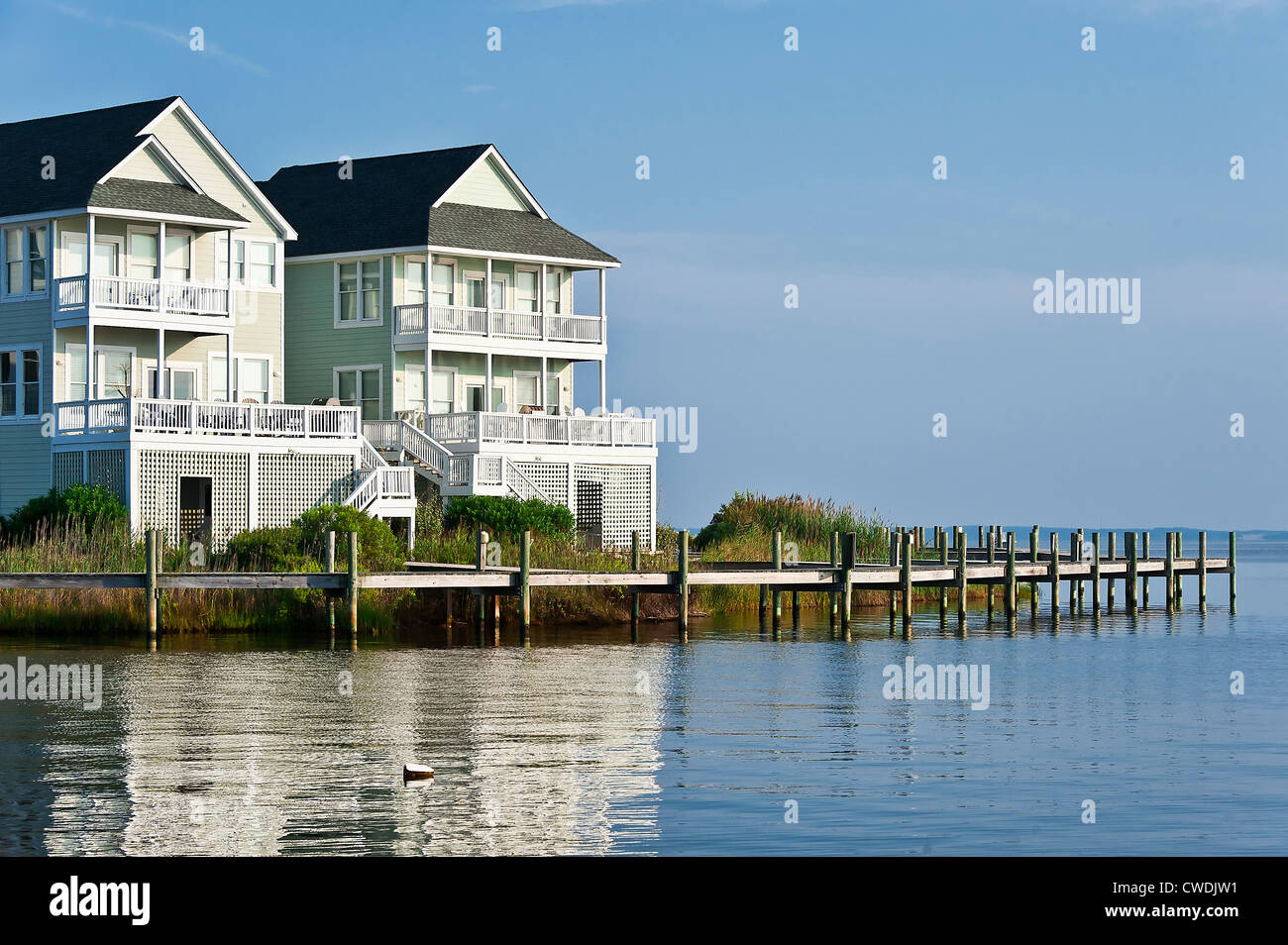 Waterfront Häuser, Sailfish Point, Roanoke Island, Outer Banks, North Carolina Stockfoto