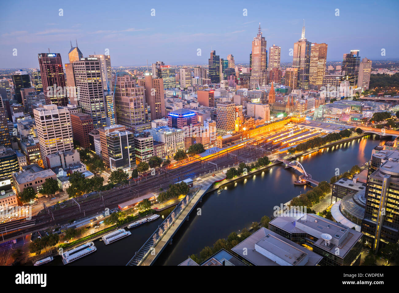 Melbourne City, Abendlicht, Victoria, Australien. Stockfoto