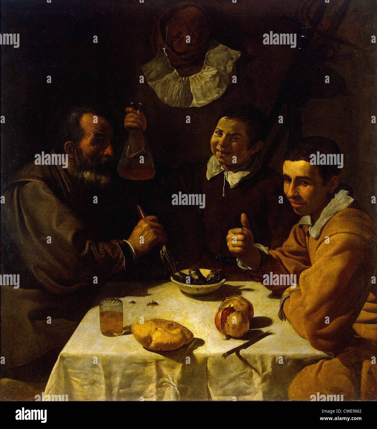 Diego Velazquez drei Männer am Tisch, Mittagessen 1618 Eremitage Museum, Sankt Petersburg Stockfoto