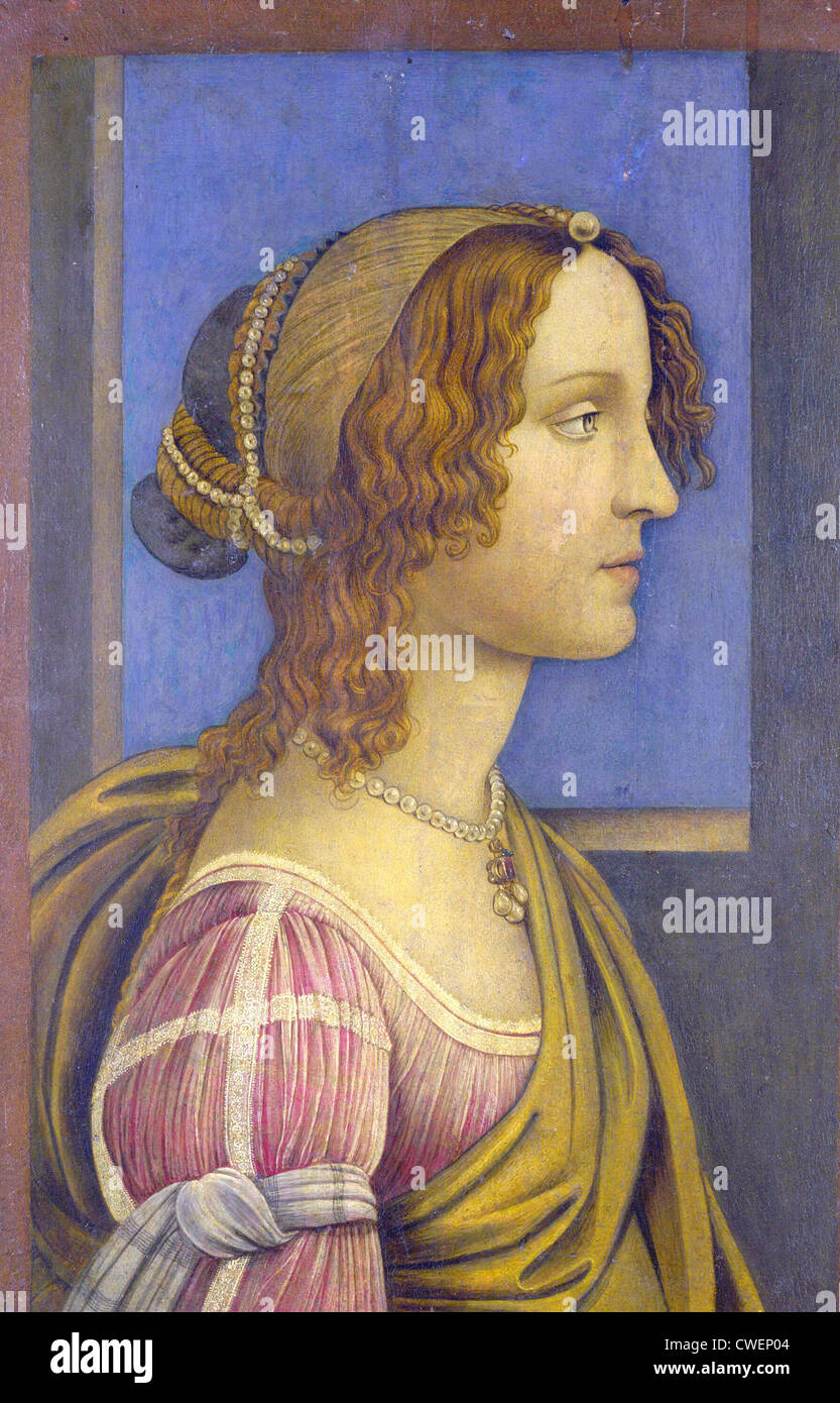 Kopie des Botticelli A Dame im Profil auch bekannt als La Bella Simonetta National Gallery - London Stockfoto