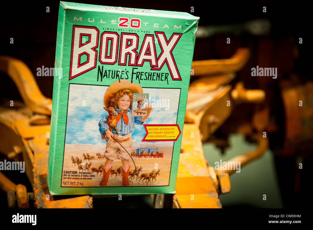 Eine Vintage-Box mit 20 Mule Team Borax Reinigungspulver Stockfoto