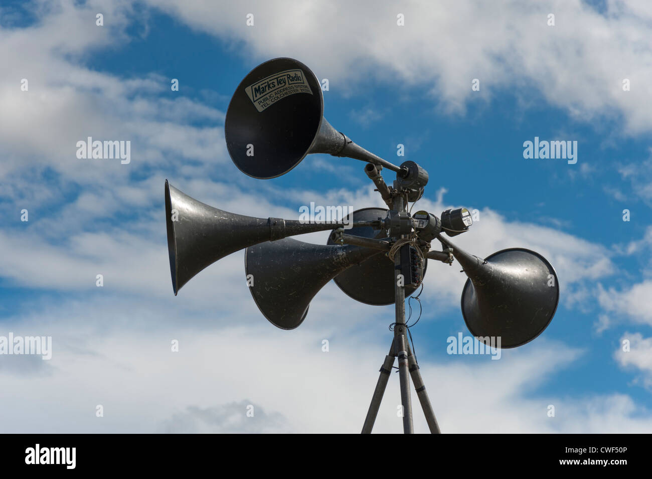 Tradtional Beschallungsanlagen Lautsprecher bei einer Outdoor-Veranstaltung im Vereinigten Königreich Stockfoto
