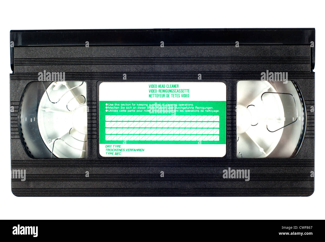 Alte Vhs video Kopf sauberer Kassette isoliert auf weißem Hintergrund Stockfoto