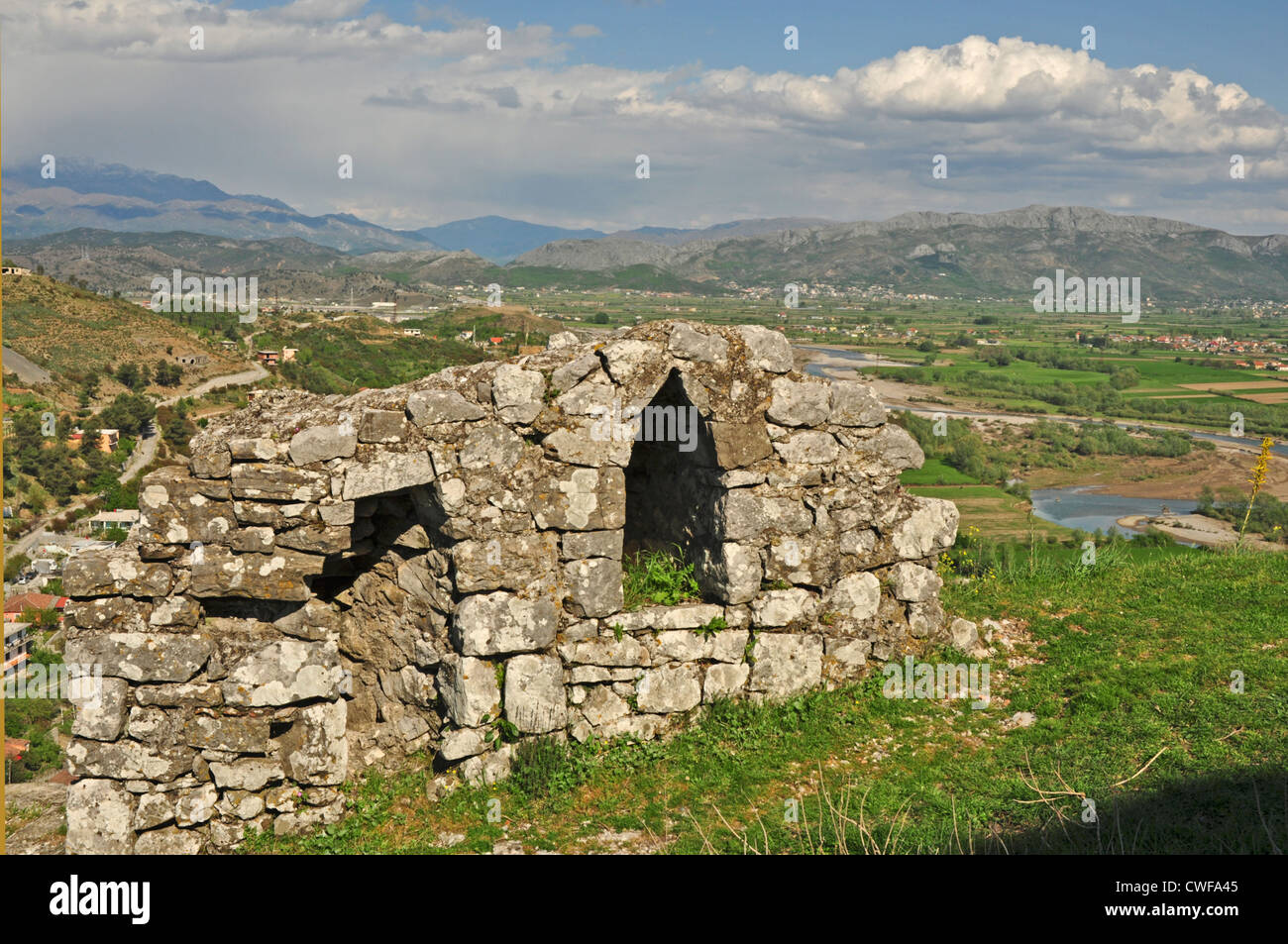 Europa, Albanien, Shkodra, Rozafa Burg, dem ersten Hof, Teil der Burgmauer Stockfoto