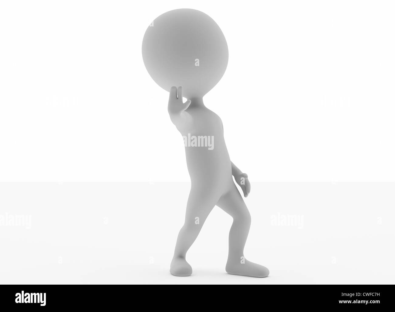 eingebildet humanoiden 3D-Figur zeigt mit Hand-Stop-Schild auf weiß Stockfoto