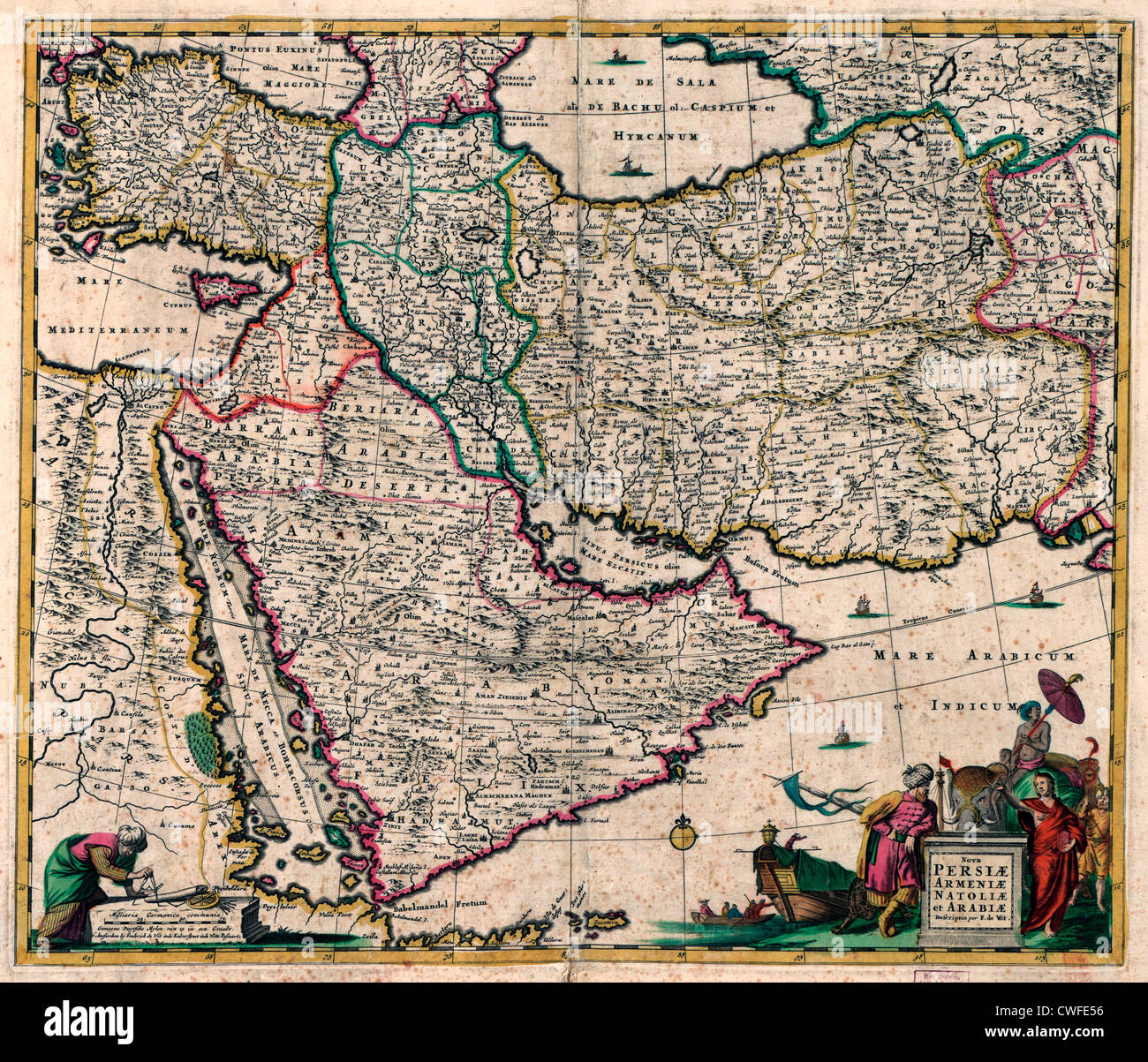 Karte des Nahen Ostens, Saudi Arabien, Türkei, Ägypten, Persien, ca. 1666 Stockfoto