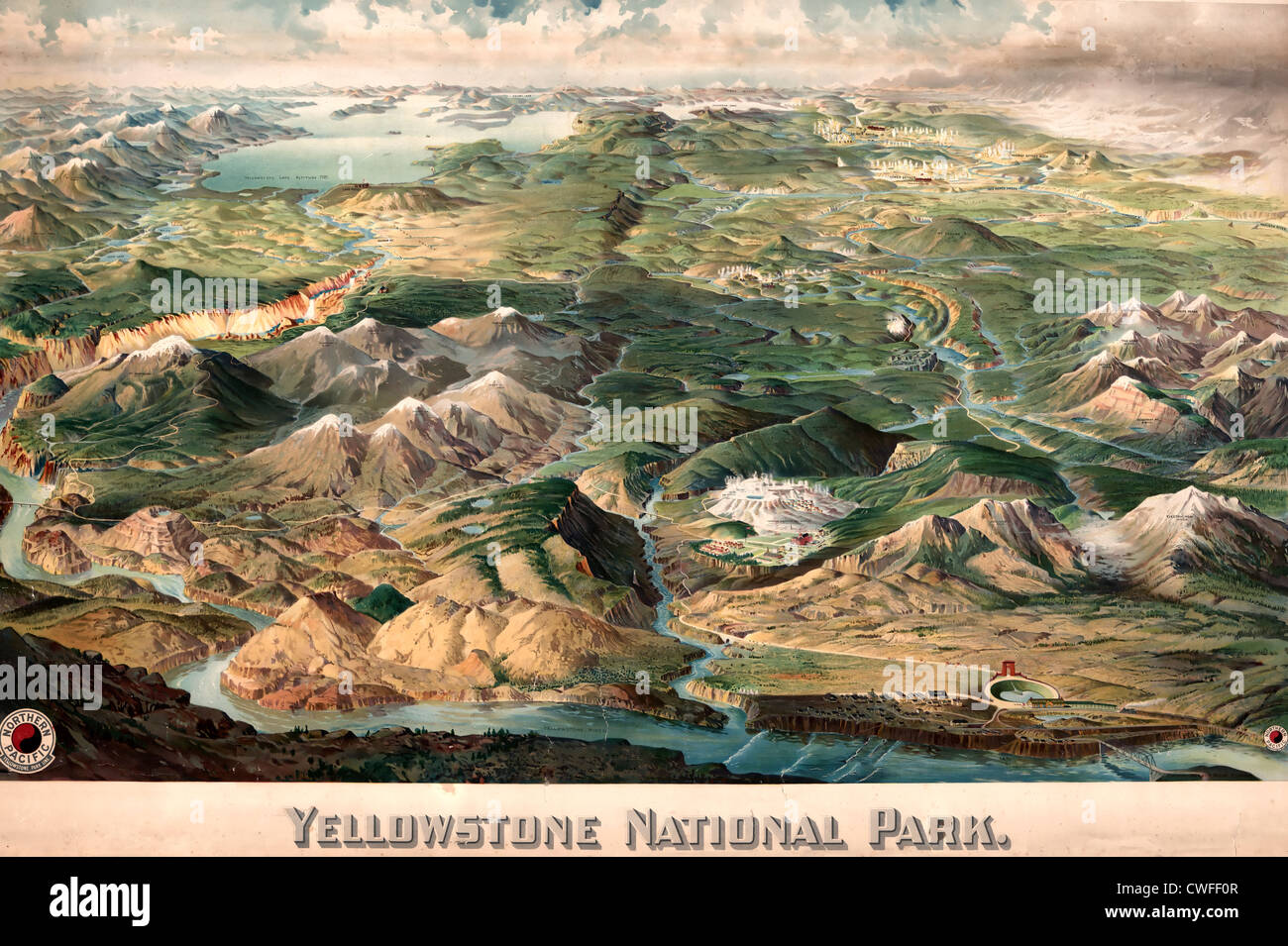 Yellowstone-Nationalpark - Wandkarte, ca. 1904 Stockfoto