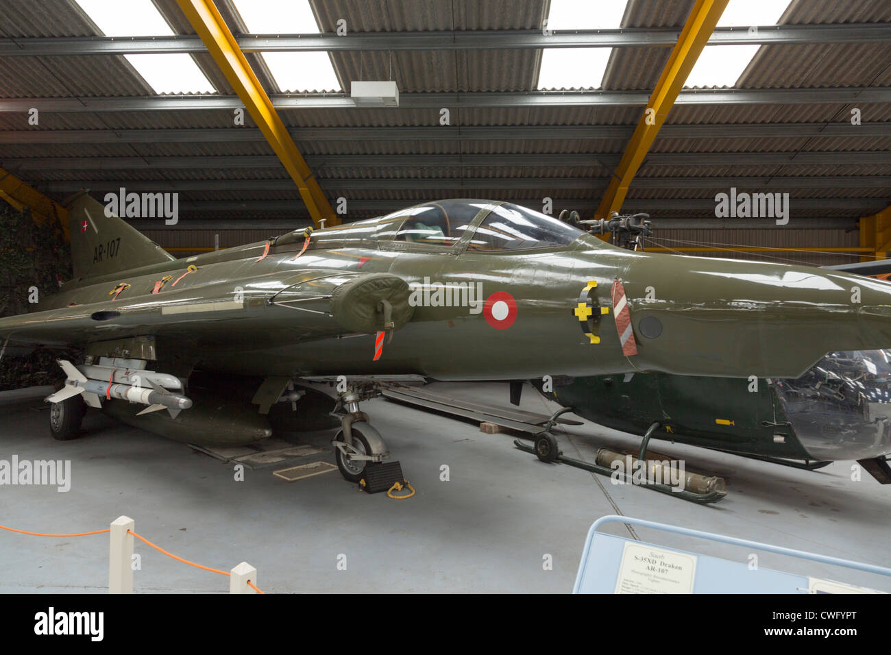 Newark-Luft-Museum, Nottinghamshire, UK. SAAB Draken AR-107 Stockfoto