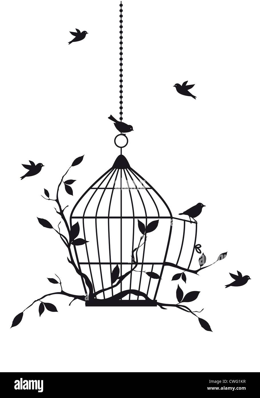 kostenlose Vögel mit offenen Vogelkäfig, Vektor-Hintergrund Stockfoto