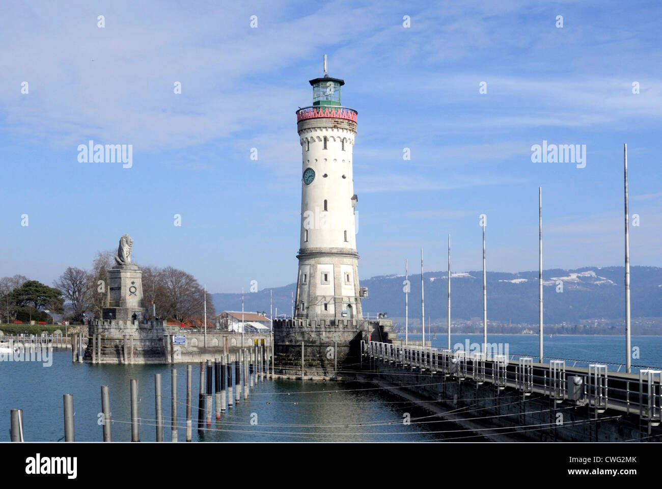 Neuer Leuchtturm von Lindau im Bodensee. Stockfoto