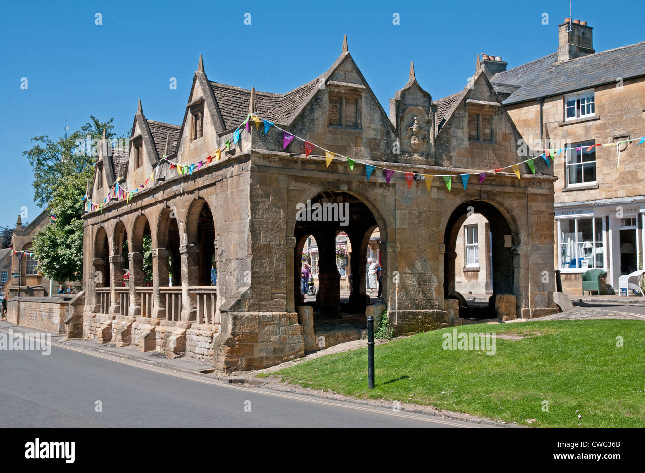 Mittelalterliche Markthalle gebaut im Jahre 1697 von Sir Baptist Hicks in Chipping Campden im englischen Cotswolds Gloucestershire Stockfoto