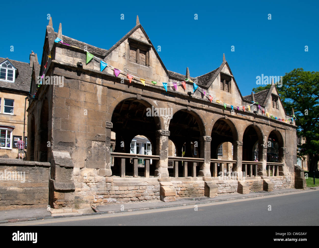 Mittelalterliche Markthalle gebaut im Jahre 1697 von Sir Baptist Hicks in Chipping Campden im englischen Cotswolds Gloucestershire Stockfoto