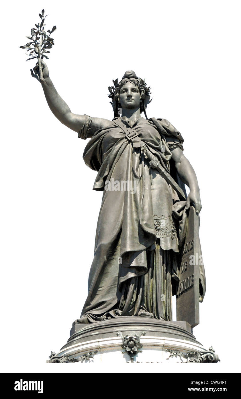 Paris, Frankreich. Place De La République. Monument De La Republique - Frau mit einem Olivenzweig Stockfoto