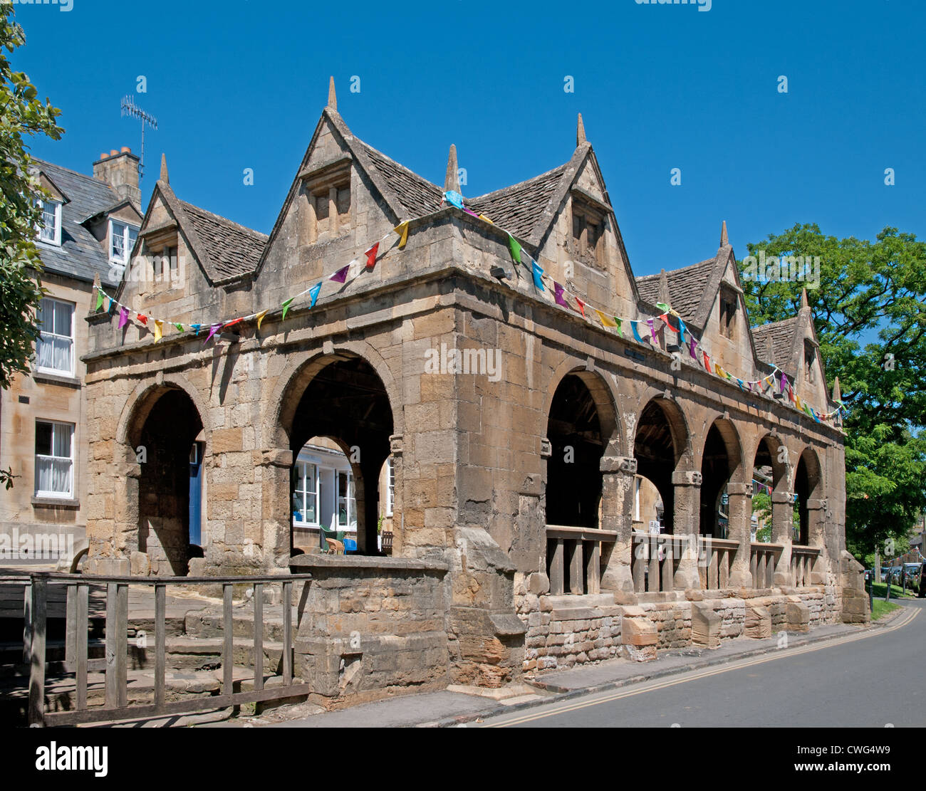 Mittelalterliche Markthalle gebaut im Jahre 1697 von Sir Baptist Hicks in Chipping Campden im englischen Cotswolds Gloucestershire Stockfoto