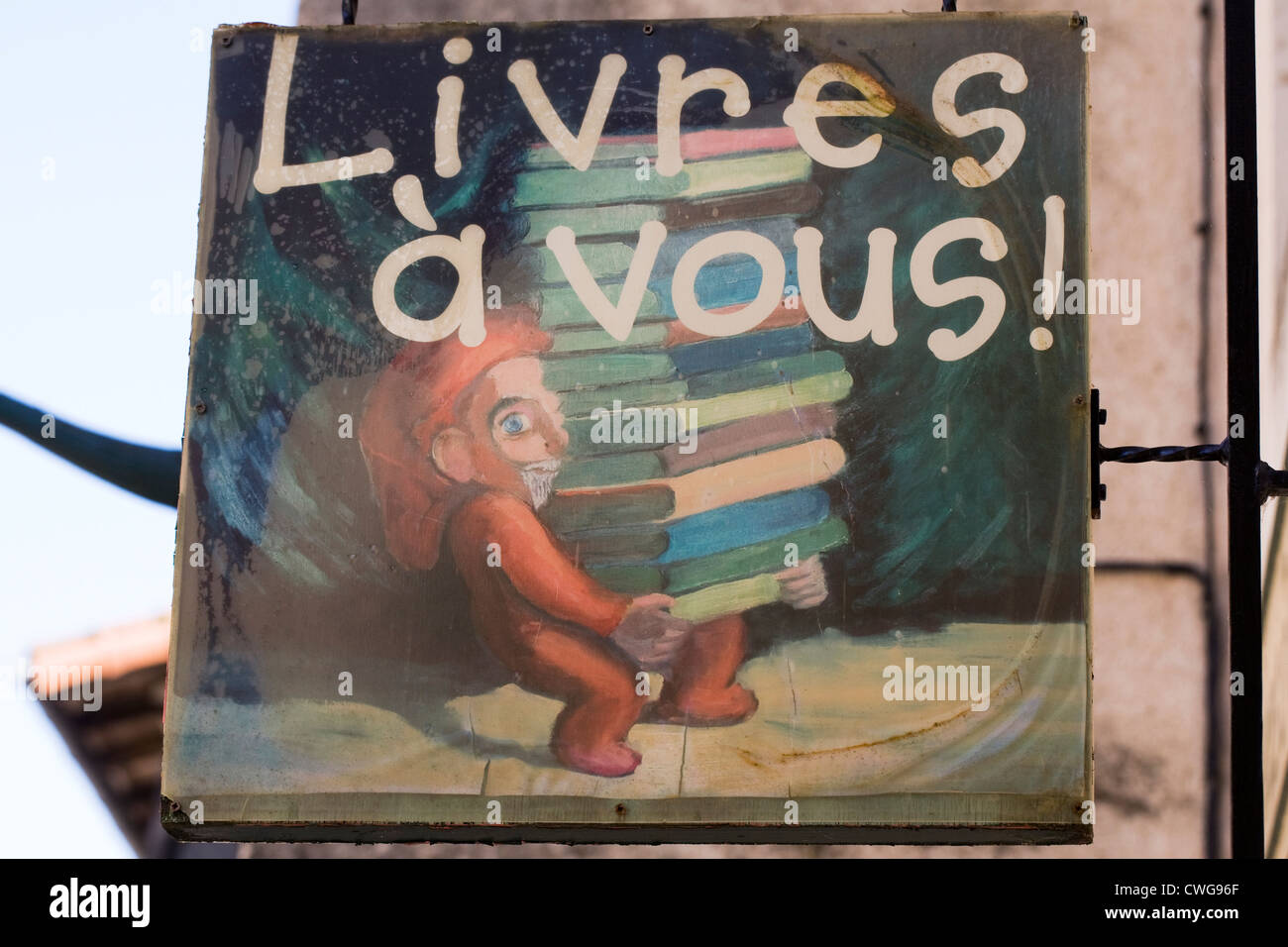 Livre a Vous zu unterzeichnen. Eine Buchhandlung in Montmorillon, Limousin, Frankreich. Stockfoto
